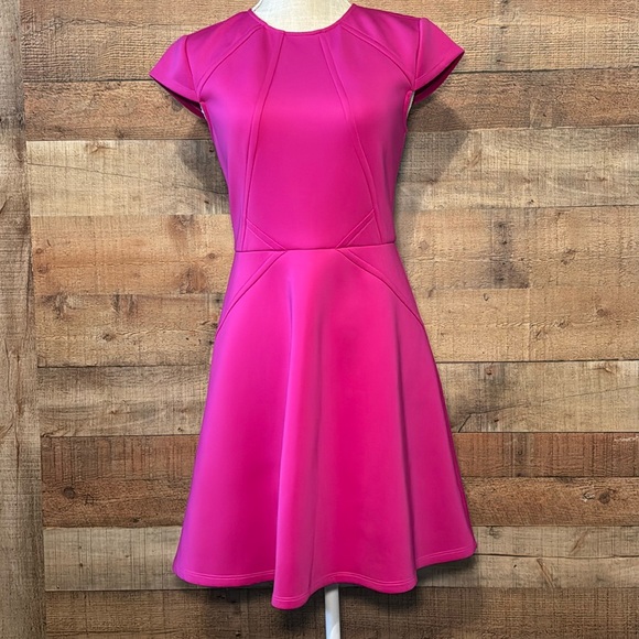 Ted Baker Dresses & Skirts - Ted Baker London Hot Pink Skater Scuba Dress size 2 Cap Sleeve A-Line Cocktail
